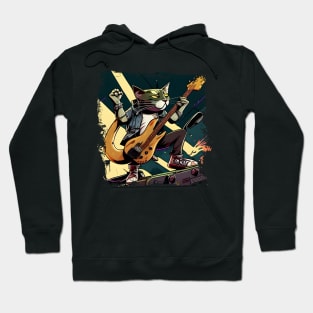 Cute Musician Rock Cat Kitty Playing Guitar - Funny Cats Hoodie